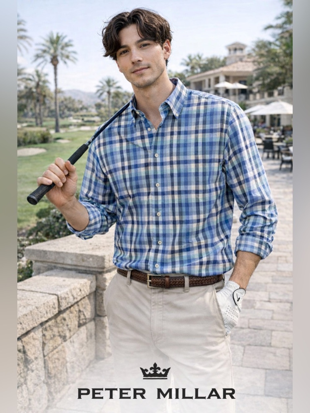 Peter Millar Crown Crafted XL Blue Plaid Button Down Shirt 100% Cotton Preppy